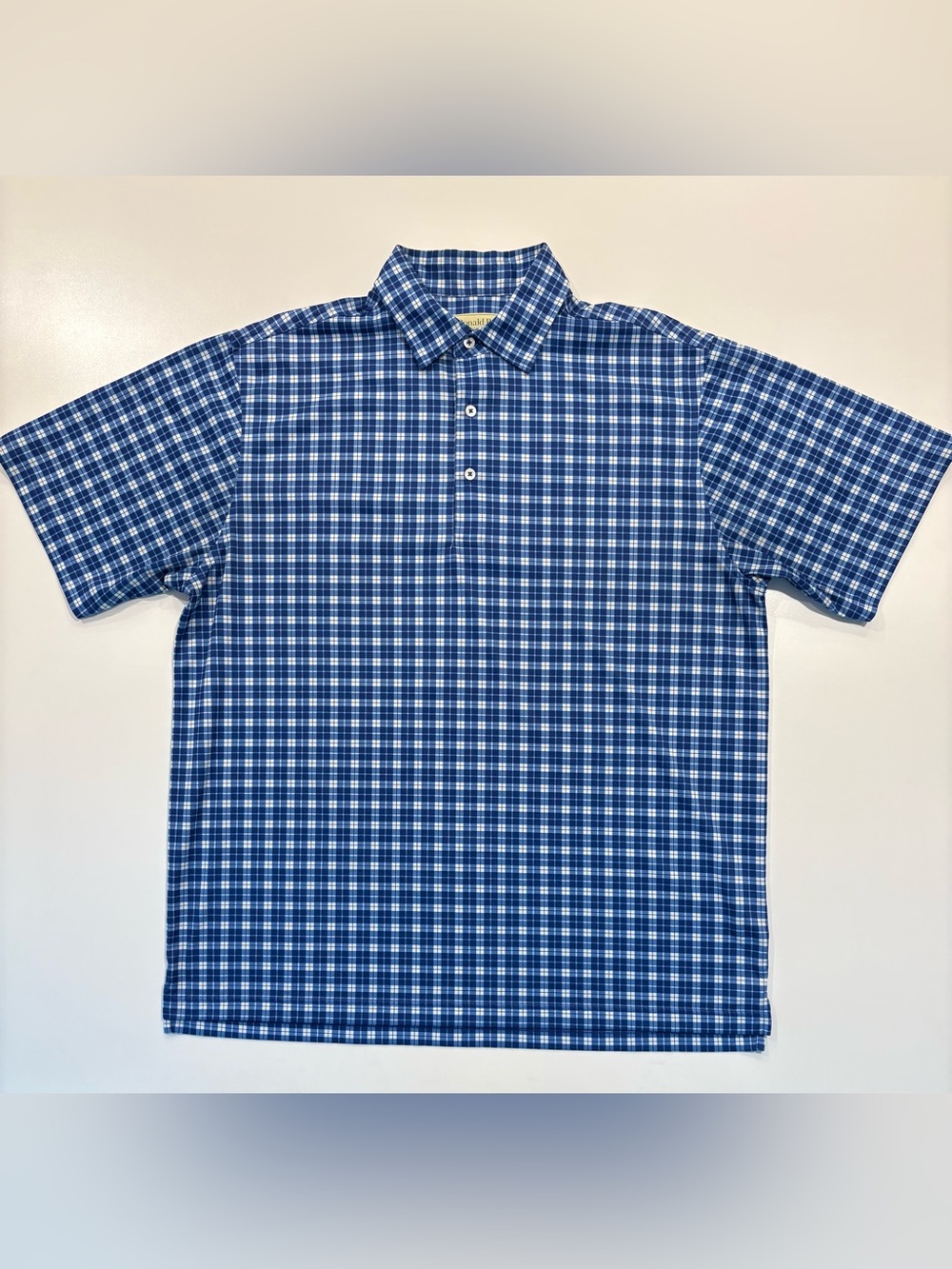 Donald Ross Performance Golf Polo Mens Large Stretch - Blue Picnic Plaid